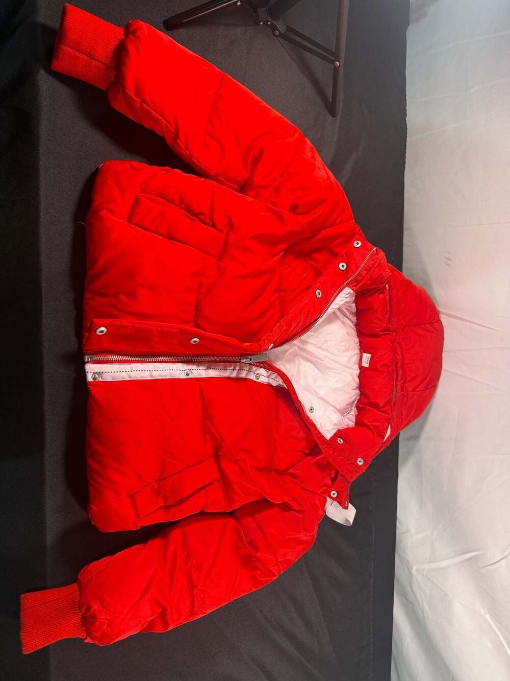 PINK Marshmallow Cropped Puffer Jacket, Red